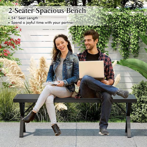Costway 1-Pieces 54 in. Patio Metal Garden Bench with Slatted Seat