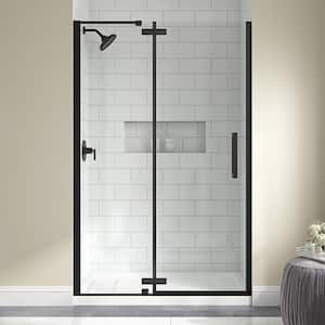 Delaney 48 in. W x 74.02 in. H Pivot Frameless Shower Door in Matte Black Finish with Clear Glass