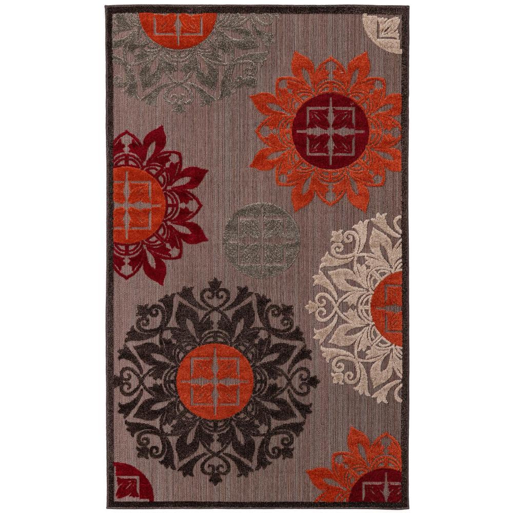Reversible Rectangular Outdoor Rug in Brown and Gray, Synthetic 5'x8'