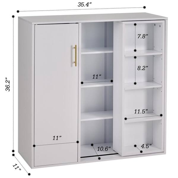VECELO 4-Tier White Storage Cabinet MDF 35.4 in. Freestanding
