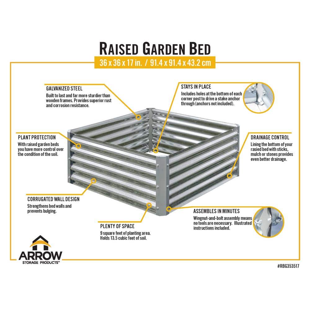 Galvanized Steel Raised Garden Bed 36x36x17