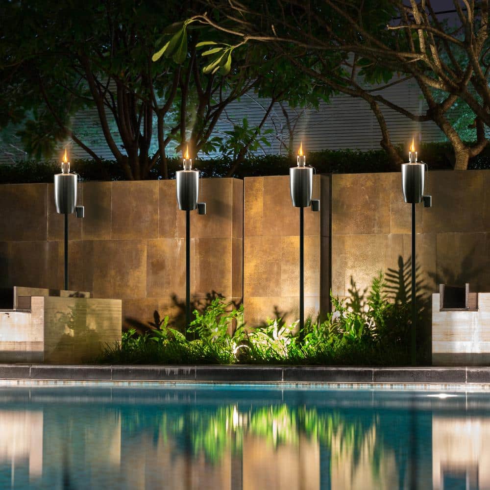 Stainless Steel 5 ft Outdoor Cylinder Torches with Fiberglass Wick, Set of 2