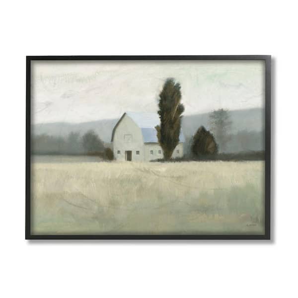 Stupell Industries "Farmside Landscape White Barn Green Meadow" by James Wiens Framed Nature Wall Art Print 16 in. x 20 in.