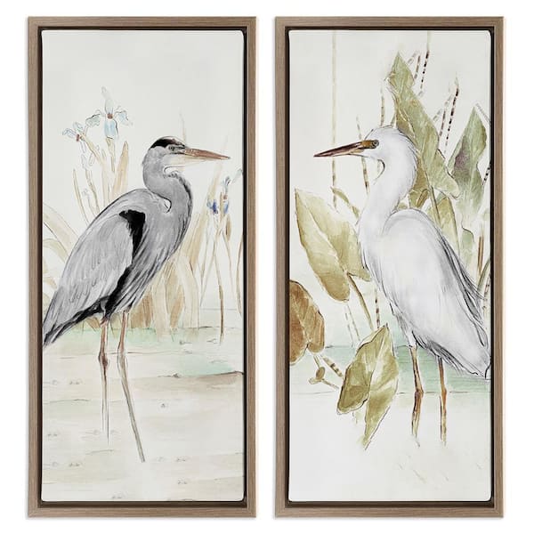 Heron Egret Marsh Landscape by Lanie Loreth 2-Piece Brown Floater Frame Animal Graphic Art Print 25 in. x 11 in.