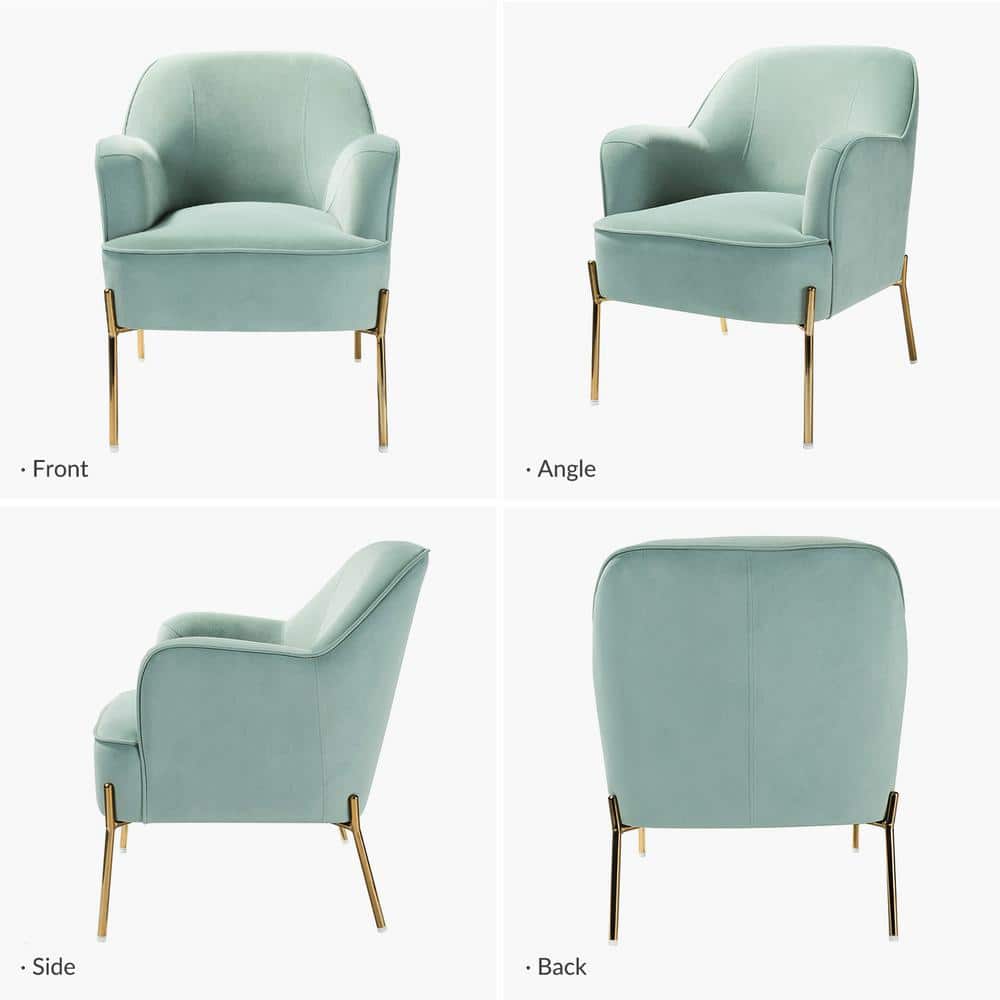 Sage Velvet and Gold Metal Mid-Century Modern Accent Chair