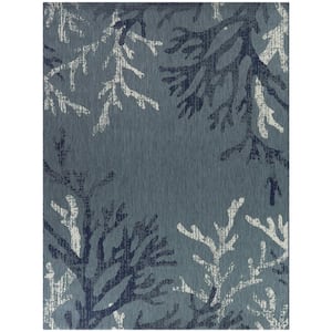 Lila Teal 7 ft. 10 in. x 10 ft. Floral Indoor/Outdoor Area Rug