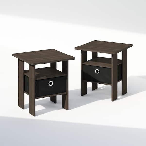 Furinno Tidur Dark Brown/Black 1 Drawer 17.5 in. W Nightstands (Set of 2)