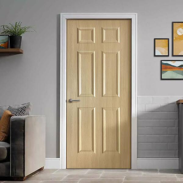 CALHOME 36 in. x 80 in. 6 Panel Hollow Core Oak Finished PVC