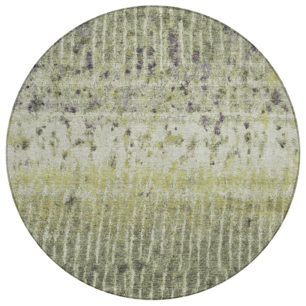 Chantille Machine Washable Indoor/Outdoor Abstract ACN2406 Olive 8 ft. x 8 ft. Round Rug