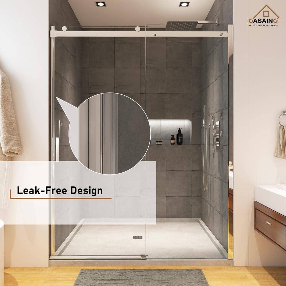 60" Chrome Frameless Sliding Shower Door with Tempered Glass