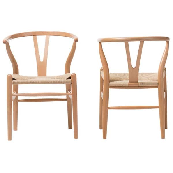 Baxton Studio Wishbone Mid-Century Light Brown Finish Wood Chair Set (2-Piece)