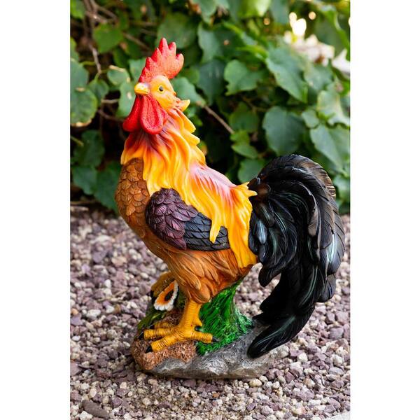Alpine 10 in. Rooster with Flower Statuary