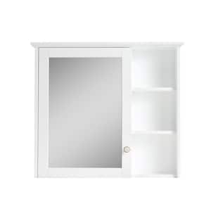 34 in. W x 30 in. H Medium Rectangular White Wood Surface Mount Soft Close Bathroom Medicine Cabinet with Mirror