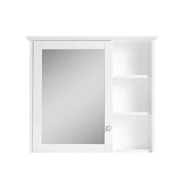 ANGELES HOME 34 in. W x 30 in. H Medium Rectangular White Wood Surface Mount Soft Close Bathroom Medicine Cabinet with Mirror