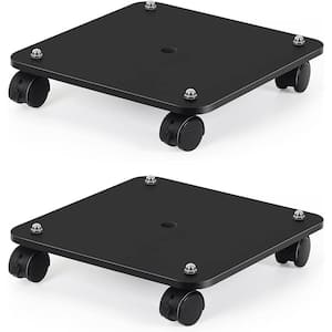 Black Bamboo Rolling Plant Caddy Stand Base with Lockable Casters (2-Pack)