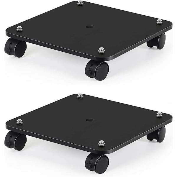 Oumilen Black Bamboo Rolling Plant Caddy Stand Base with Lockable Casters (2-Pack)