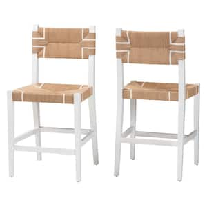 Talli 25 in. White Wood Counter Stool with Woven Seat (Set of 2)