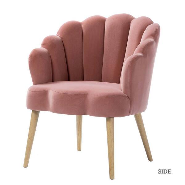 JAYDEN CREATION Flora Pink Velvet Barrel Chair with Scalloped Tufted  Cushions (Set of 1) HM19042-PINK