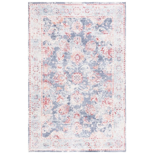Mirage 6 ft. x 9 ft. Blue/Copper Distressed Floral Border Area Rug