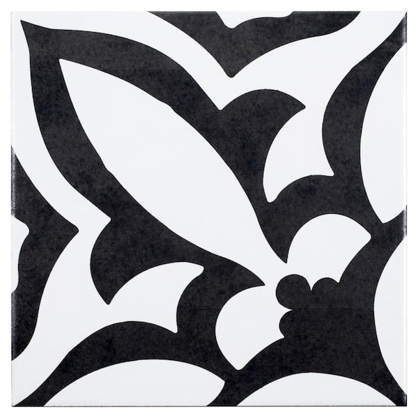 Luv Ti'amo Black and White 8 in. Encaustic Patterned Matte Porcelain Wall and Floor Tile (8.17 sq. ft./Case)