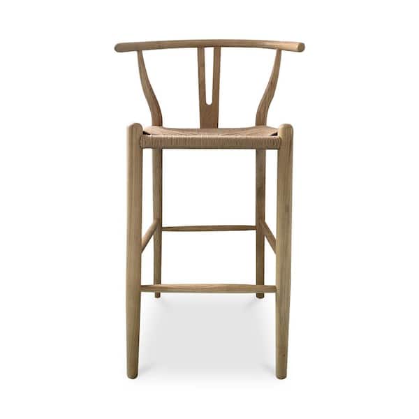 Hayden 26 in. Natural Scandinavian Elm Wood Counter Stool with Woven Fiber Seat
