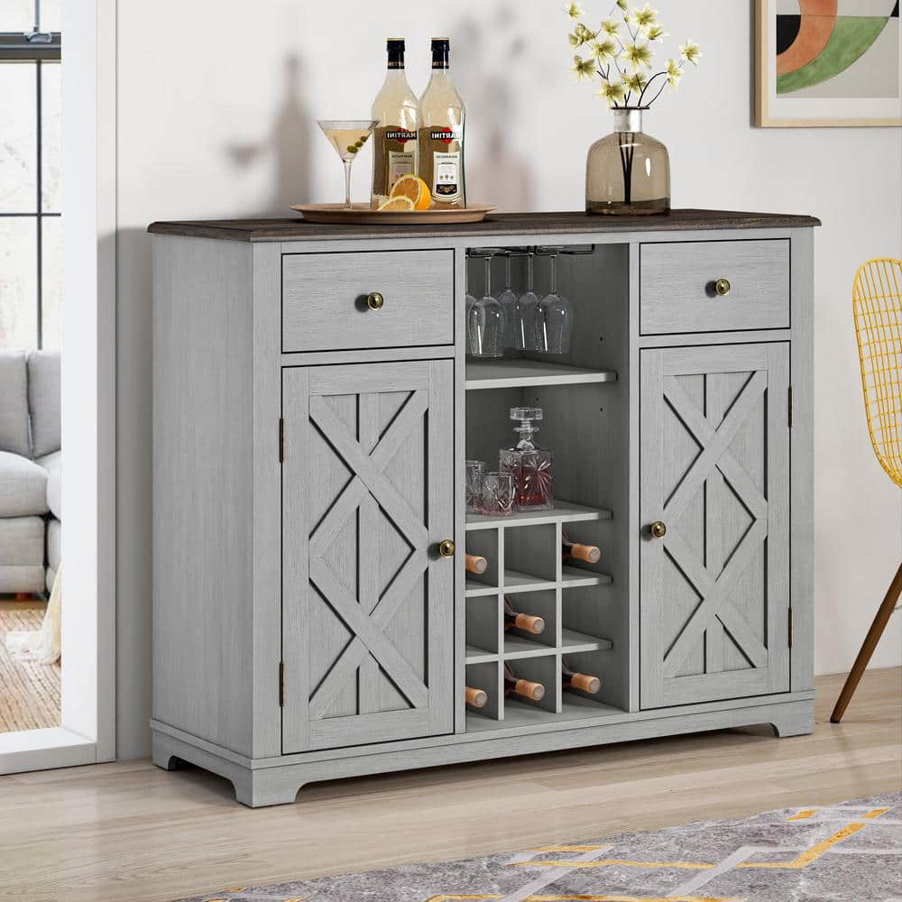 Festivo Modern Gray Wood 47" Bar Cabinet with Brushed Nickel Knobs