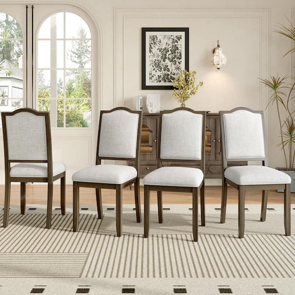 Harper & Bright Designs Brown and Beige Linen Upholstered Dining Chairs (Set of 4) with High Back, Solid Wood Legs