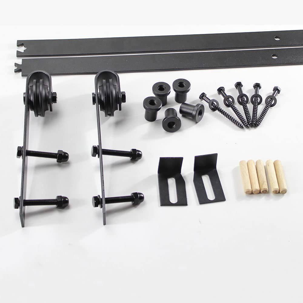 WINSOON 7.5 ft./90 in. Black Steel Double Door Minimum Sliding Barn Door Hardware For TV