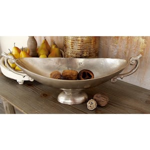 Silver Aluminum Decorative Bowl with Handles