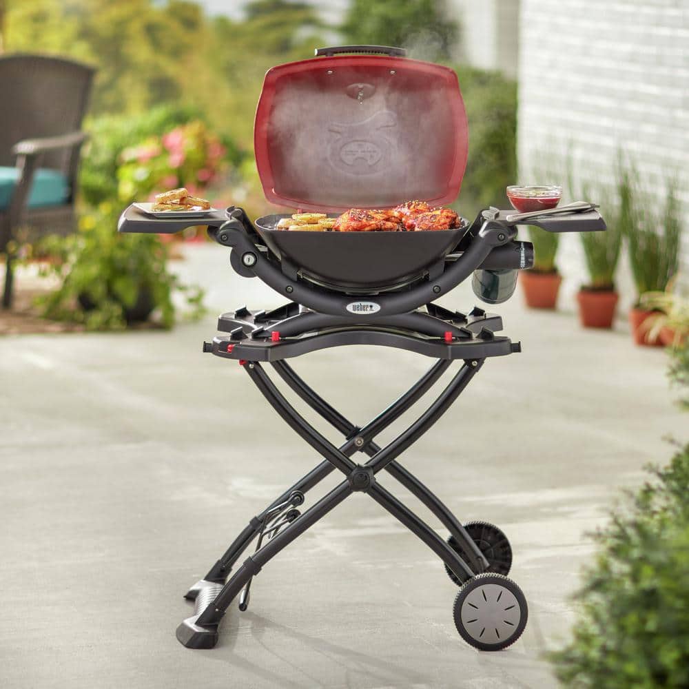 Weber Q1200 Red Portable Propane Gas Grill with Folding Tables