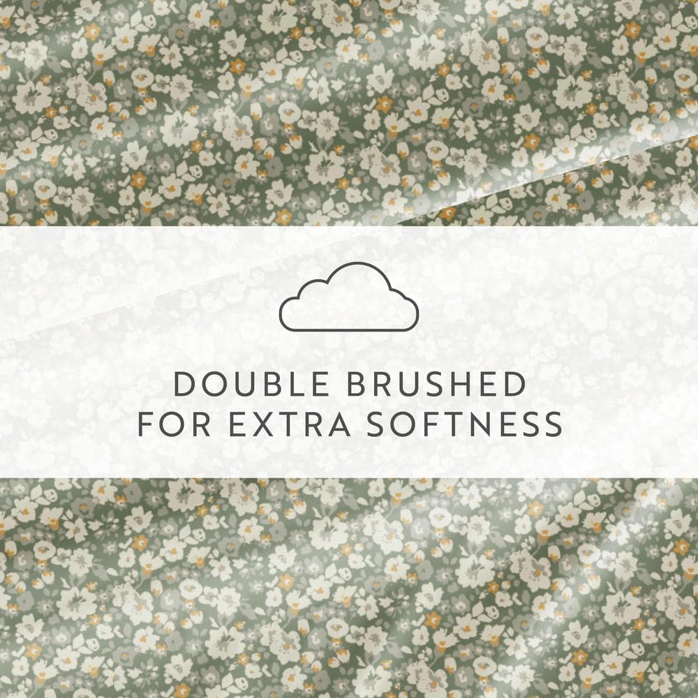 Green Floral Kids Unisex Queen Microfiber Sheet Set