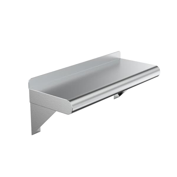 AMGOOD 8 in. x 16 in. Stainless Steel Wall Shelf. Kitchen, Restaurant, Garage, Laundry, Utility Room Metal Shelf with Brackets