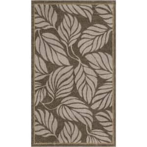 Outdoor Botanical Augusta Gray 5 ft. 1 x 8 ft. Area Rug