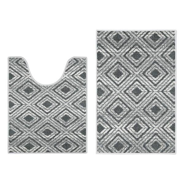 SUSSEXHOME Toilet Mat Set Gray, 2-Piece Cotton Bathroom Contour Rugs Set - 20 x 31.5 in. Large Sink Bathmat, 20 x 24 in. Toilet Rug