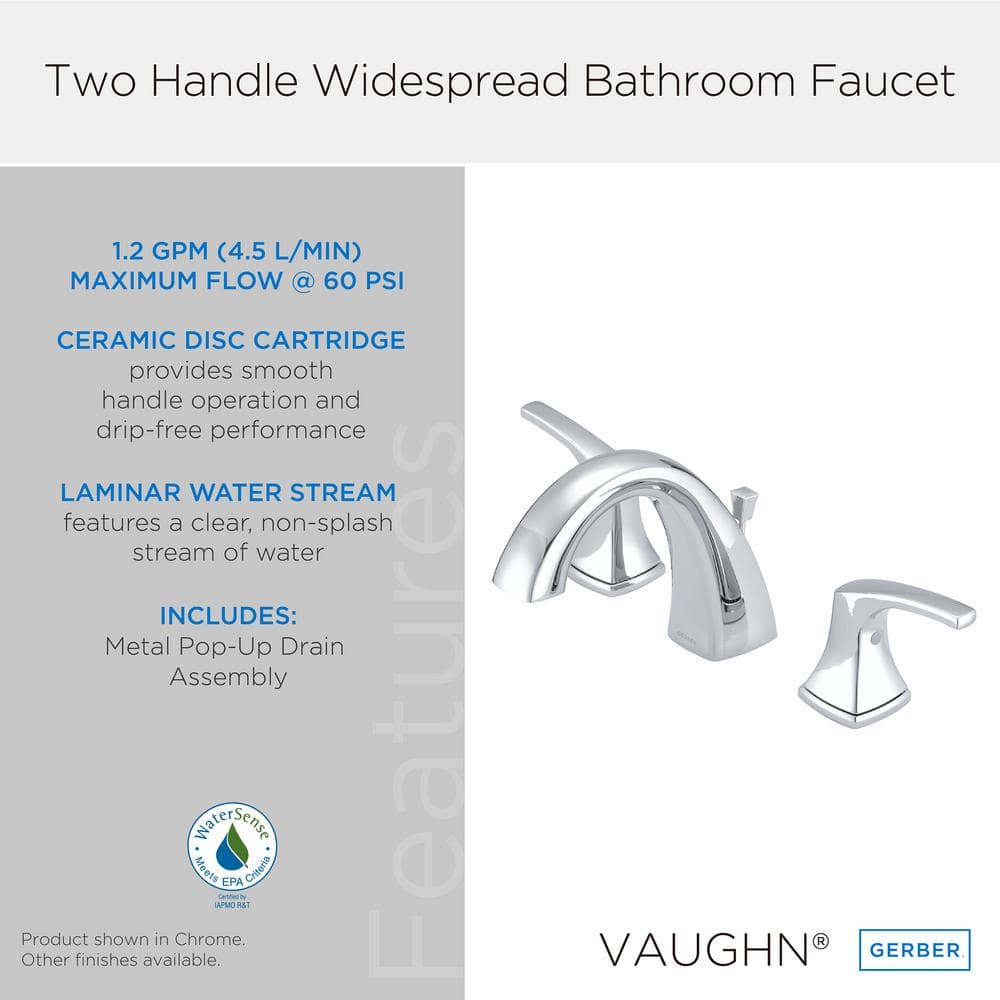 Vaughn Modern Brushed Nickel 2-Handle Widespread Bathroom Faucet