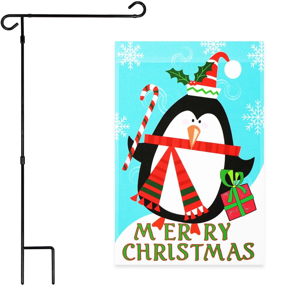 1 ft. x 1.5 ft. Polyester Merry Christmas Penguin and Candy Cane with 3 ft. Black Iron Flagpole price history on PriceWatchPro