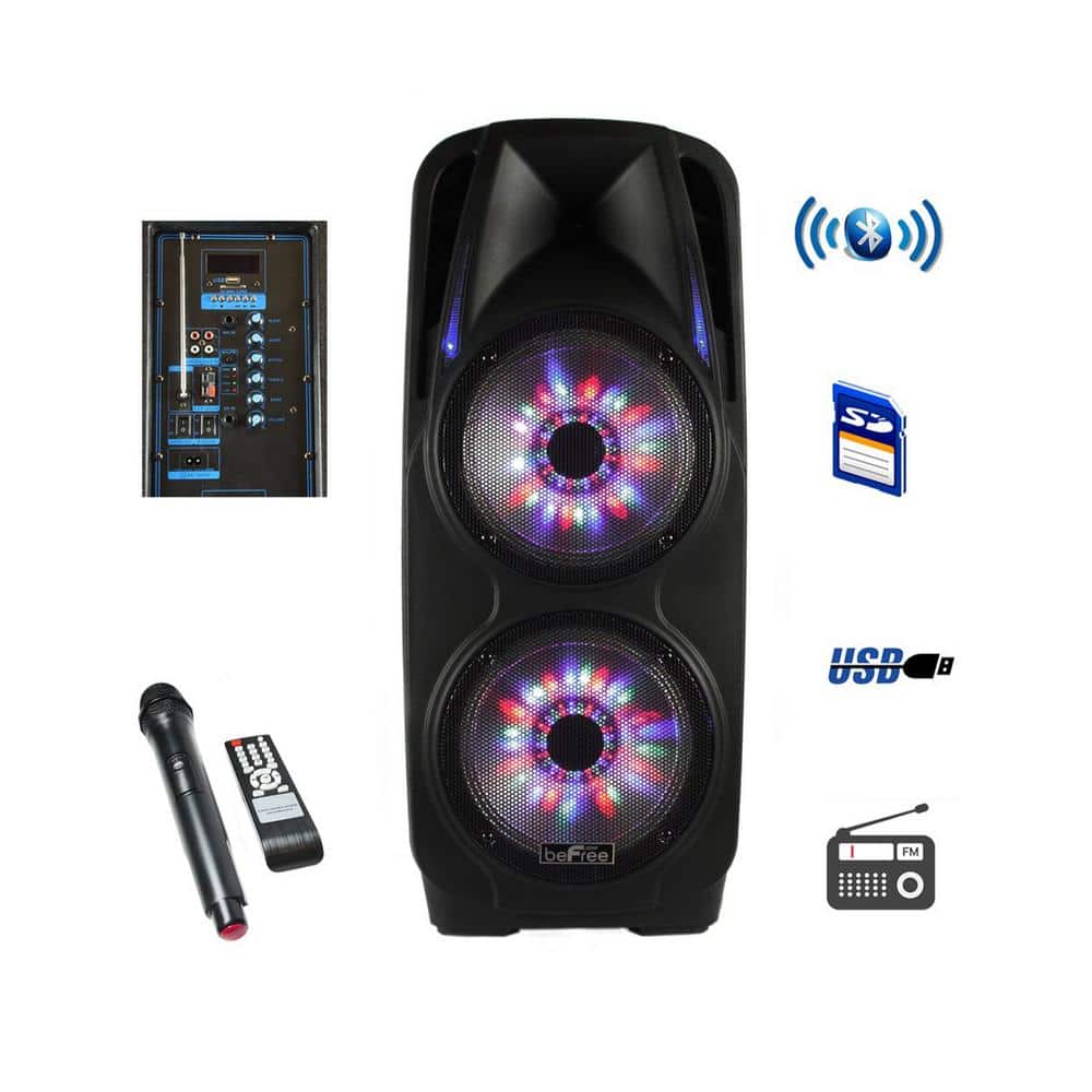 BEFREE SOUND Double 10 in. Subwoofer Portable Bluetooth Party PA Speaker, Black -  98595832M