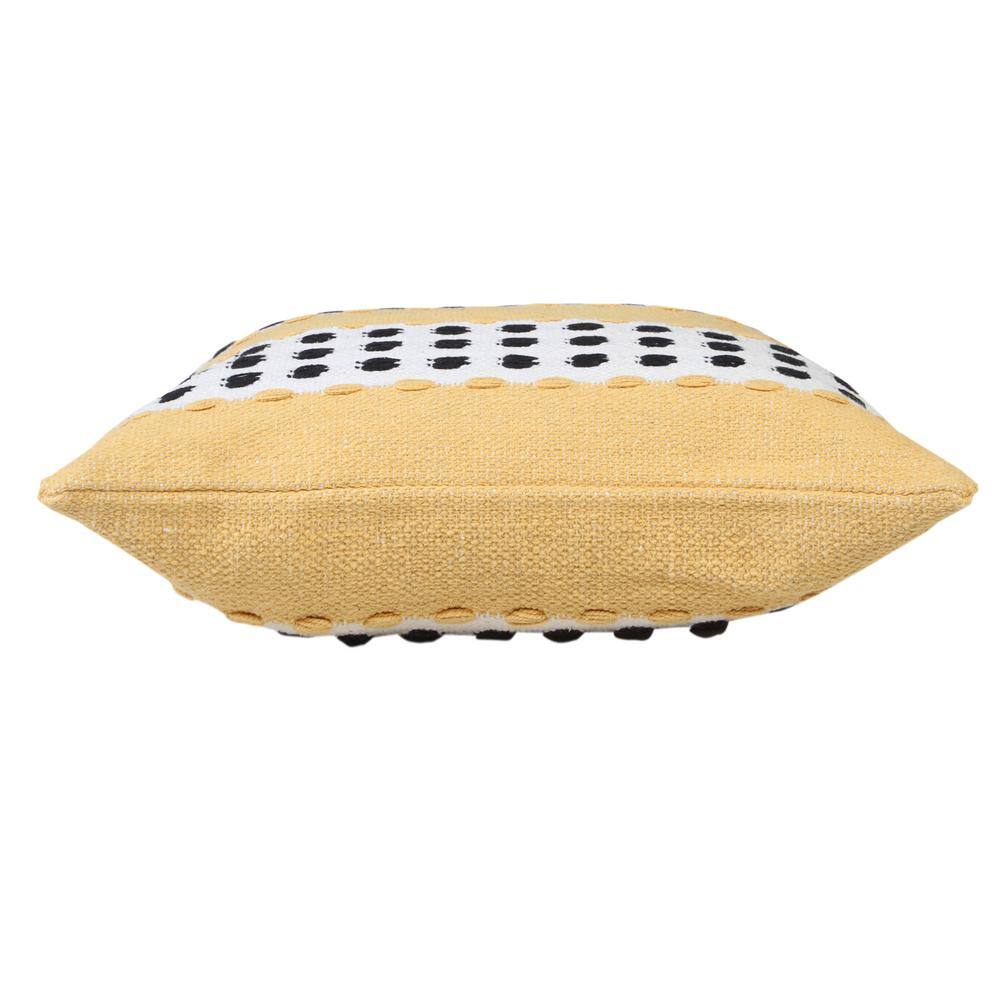Yellow and Black Cotton Striped 20" Square Throw Pillow