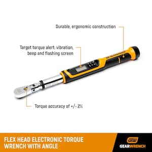 3/8 in. Drive 10-100 ft./lbs. Flex-Head Electronic Torque Wrench with Angle