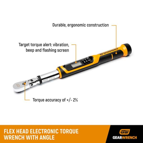 3/8 in. Drive 10-100 ft./lbs. Flex-Head Electronic Torque Wrench with Angle