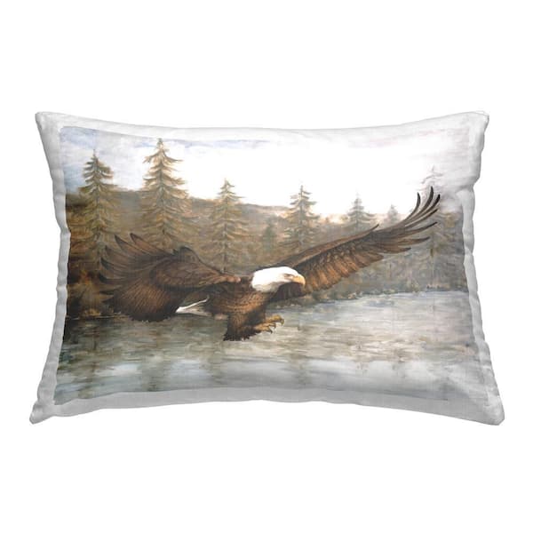 Stupell Industries Rustic Soaring Eagle Green Print Polyester 14 in. x 20 in. Throw Pillow