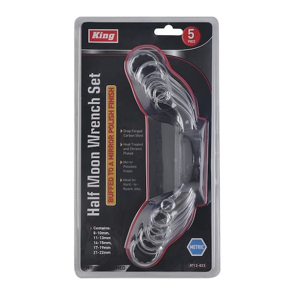 KING 5-Piece Half-Moon Box-End Wrench Set, 8 mm to 22 mm