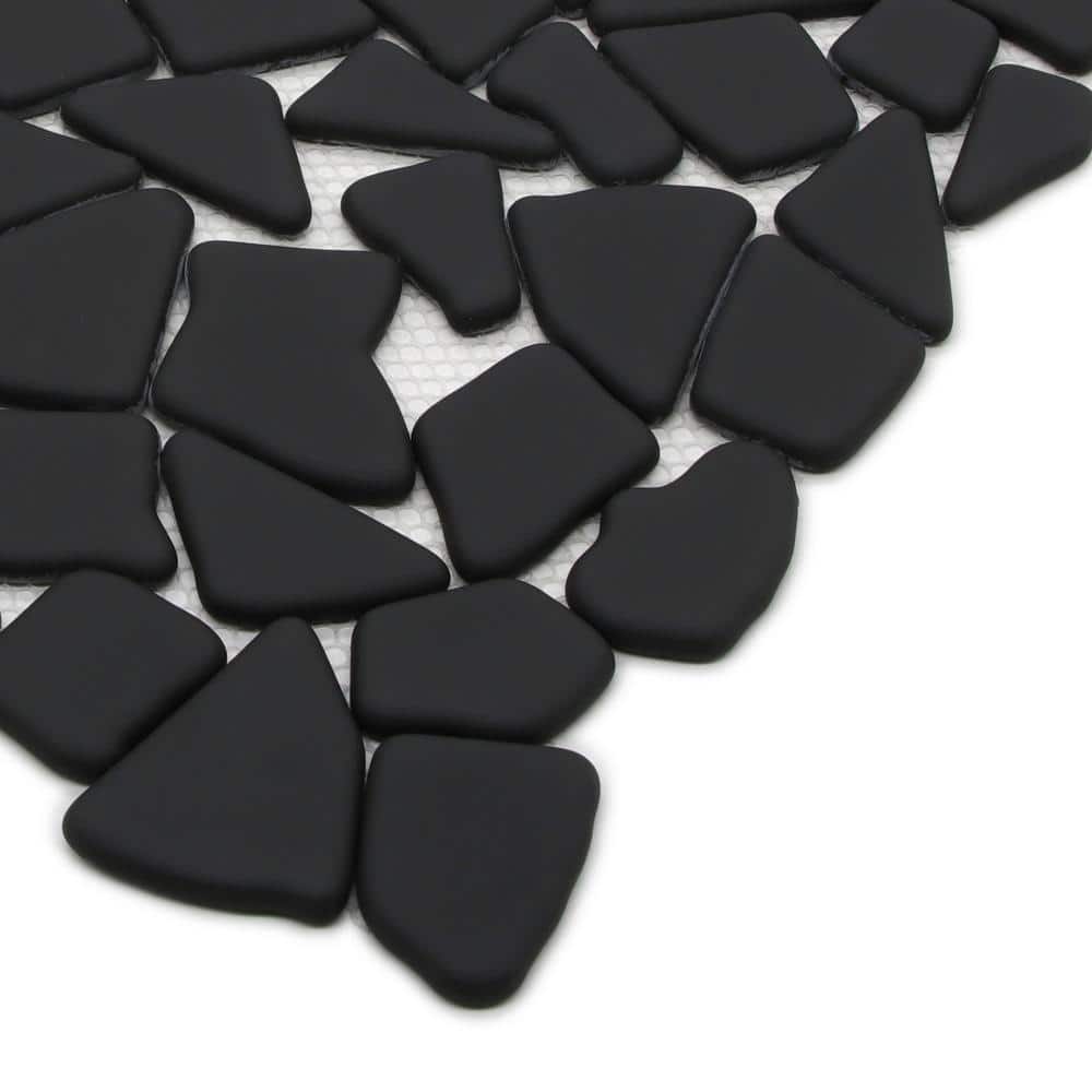 12" x 12" Black Matte Glass Pebble Mosaic Tile