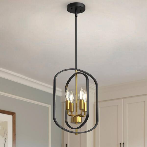 YANSUN 4-Light Black and Gold Farmhouse Chandelier,Rustic