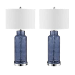 Bottle Glass 30 .5 in. Blue/Cream Table Lamp with USB Port