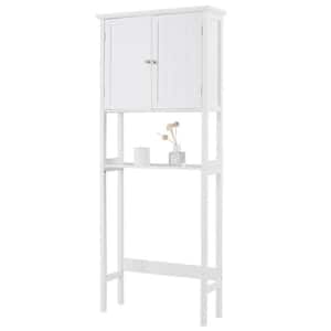 28 in. W x 9.5 in. D x 68 in. H White Bathroom Over-the-Toilet Storage Cabinet Organizer with Doors and Shelves