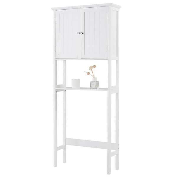 ANGELES HOME 28 in. W x 9.5 in. D x 68 in. H White Bathroom Over-the-Toilet Storage Cabinet Organizer with Doors and Shelves