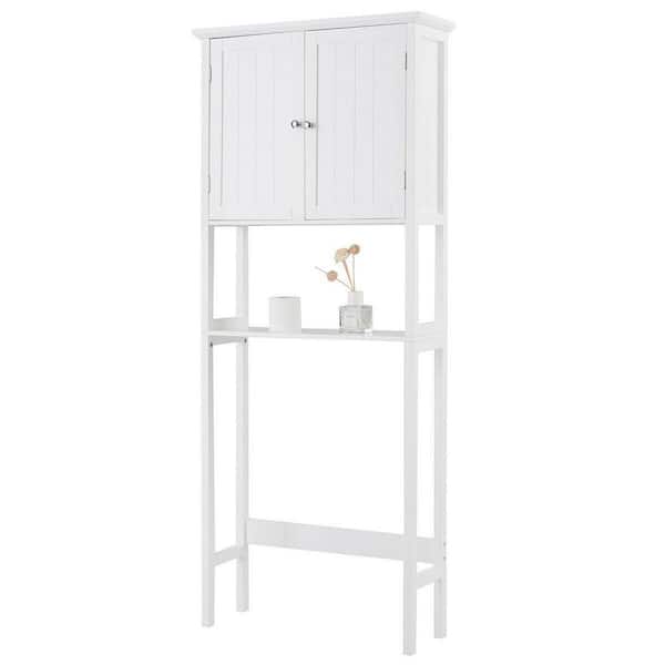 28 in. W x 9.5 in. D x 68 in. H White Bathroom Over-the-Toilet Storage Cabinet Organizer with Doors and Shelves