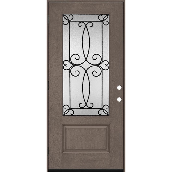 Steves & Sons Regency 36 in. x 80 in. 3/4-Lite Georgian Decorative Glass RHOS Ashwood Mahogany Fiberglass Prehung Front Door