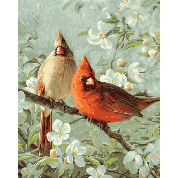 Plaid Paint by Number 16 in. x 20 in. 23-Color Kit Cardinals and Cherry Blossom Paint by Number